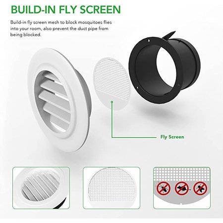 Ipower 6 Inch Air Soffit Vent ABS Round Vent Louver Grille Cover with Built-in Fly Screen Mesh GLVENT6ABSLOUVER